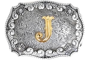 LKMY Hebillas de cinturón para hombre, letra inglesa, estilo occidental, letras del alfabeto de vaquero inicial, hebillas para cinturón para hombres Plateado J Talla única