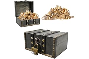 Zfseyuh Scrigno del tesoro in legno con serratura in legno, per conservazione, decorazione e regalo di compleanno, 15 x 12 x 7,5 cm