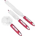 Kleeneze KL082794EU7 Bottle Cleaning Brushes, 3 Different Brush Heads, Flexible & Bending for Washing Up Glasses, Bottle, Mugs, Anti-Slip Grip with Non-Scratch Soft Bristles, Pink/White, Pack of 3