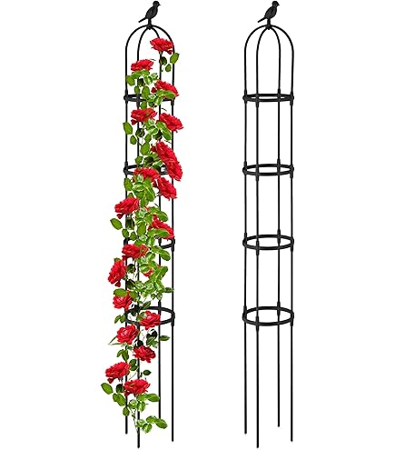 Relaxdays Plantensteun 188x30 Set Van 2 Klimsteun Met Vogel Obelisk Metaal Zwart 594782291