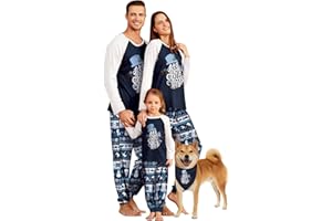 IFFEI Christmas Pyjamas Matching Family Pajamas Sets Xmas Pjs Letter Print Tops and Plaid Pants Sleepwear Nightwear for Women Men Kids Baby Pet
