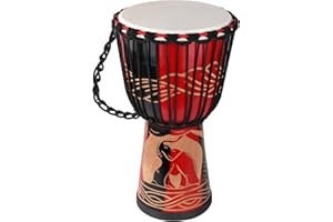 LIEKE Djembe Drum 10'' x 20'' African Drum Carved of Mahogany Goatskin Drumhead Hand Drum for Adults Beginners (Red)