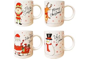 MAD ABOUT MUGS Christmas Mugs Set of 4 Festive Party Xmas Mugs Home Kitchen Tea Coffee Cups Christmas Tableware Xmas Decorations Mug Set Office Tea Cups Ceramic Mugs Festive Mugs Winter