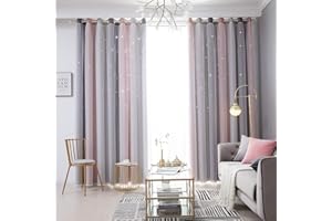 LIVEGO Stars Blackout Curtains for Girls Bedroom 1 Panel Colorful Star Cutout Double Layer Star Window Curtain Decor for Kids Bedroom, Living Room, Nursery Room (Grey, W53" x L 84")