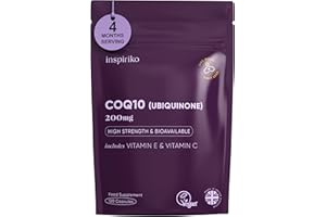 INSPIRIKO CoQ10 Supplement (4-Month Supply) Coenzyme Q10 Ubiquinone High Strength 120 Vegan Capsules with Vitamin C and E - 200mg, No Synthetic Additives, Made in UK