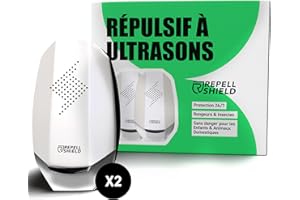 RepellShield® Répulsif Ultrason Souris et Rats (Lot de 2) - Protection 24/7 120m² - Multi-Usage Intérieur & Extérieur - Économe en Énergie - Prise Ultrasons Anti Rongeurs, Anti Souris, Anti Rat, Taupe