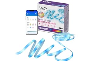 Wiz Striscia LED RGB - 15m tagliabile, 16 milioni di colori + sfumature di bianco, modalità di luce preimpostate, connessione al Wi-Fi, controllo vocale/app, funziona con Google Home, Alexa e HomeKit