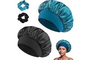 GUIGA 2pcs Satin Bonnet, Silk Bonnet for Sleeping, Night Sleep Cap for Women Girls, Satin Cap is Suitable for Long and Curly Hair, Includes 2pcs Scrunchie