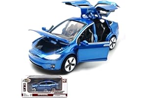 TOPRON Tesla Model X 1:32 Modellino, Giocattolo Elettronico in Lega Pressofusa con Funzione di Arretramento, con Luci e Musica, mini Veicolo Giocattolo come Regalo per Bambini (Blu)