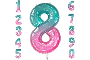 Ousuga Number Balloons, 40Inch Starry Sky Gradient Number 8 Balloons, Giant Helium Foil Mylar Self Inflating Rainbow Jelly Party Balloons for Birthday Space Wonderland Theme Prom Supply (8)