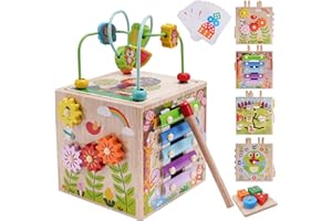 KMTJT Montessori Motorikwürfel Spielzeug ab 1 2 3 Jahr | Aktivitätswürfel Steckspiel Holz ab 12 18 Monate Baby | Geschenk Mädchen Jungen | Kinder Holzspielzeug Motorikspielzeug ab 1 Jahr (Rosa)