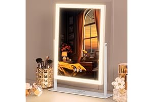 ‎FENCHILIN FENCHILIN Hollywood Spiegel 3 Farbiges Dimmbares Licht Schminkspiegel mit Beleuchtung Smart Touch Steuerung Spiegel mit Beleuchtung 360° Drehung 10x Vergrößerung Schminkspiegel 30 x 41 cm