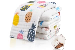 ABirdon Baby Musselin Waschlappen, 5 Stück 70x70 cm Baby Baumwollhandtücher, Weich und Saugfähig mit 6 Schichten, Mehrzweck-Baby-Gesichtstücher für Jungen und Mädchen (Mehrfarbig)