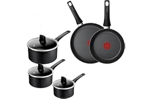 Tefal Titanium Stone Induction Non-Stick 5pc Set: Saucepan 16/18/20 + lids, Frying pan 24/28cm, High-Performance Non-Stick Coating, Metal Safe, All Hobs Including Induction, Thermo-Signal, E105S545