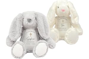 Personalised Christening Bunny Soft Toy - Name and Date Keepsake Baptism Gift