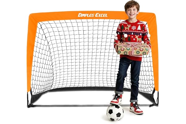 Dimples Excel But de Football Pop-Up Pliable | en Option avec Ballon, Pompe, Cônes | Ensemble de 1 ou 2 buts Portables en Trois Tailles | Idéal pour l’entraînement en Plein air des Enfants