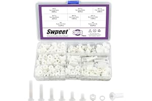 Swpeet 360 st, 6 storlekar, M6, vit, nylon, Phillips, kryss, plattskruvar med muttrar och brickor, sortimentsats, nylon försänkt, plattskruvar, längd 8/10/12/15/20/25 mm