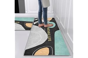 ‎HOIMLM Hoimlm Küchenteppiche 2 Stück, Rutschfestes Küchenmatten, Küchenmatten Set Mit Schiebeaufkleber für Badezimmer/Wohnzimmer Flur, rutschfest Wasserdicht & Leicht abwaschbar (Style F, 43x75+43x150cm)