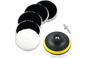 GOWTX 6Stks Auto Polierhaube, Ø100mm Wolle Polierteller, Wollpuffer Polierfell, Auto Wollschwamm Polierer Wachs Pad, Auto Polierpads mit Klettverschluss M10 Bohr Adapter für Lackpflege Möbelschleifen
