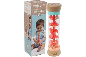 Owl & Fox Wooden Rainmaker Baby Rattle Toy - Soothing Sounds, Sensory Development and Music Exploration, Bold Colours for Visual Stimulation, Made from FSC Certified Wood, Perfect for Ages 12+ Months
