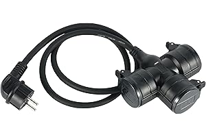 Electraline 55095 Baustellen Verlängerungskabel 1.4 M, Kabel H07RN-F3G1.5 mit 3-Fach Gummi-Kupplung IP44 für den Außenbereich, Schwartz, Verdreifachen