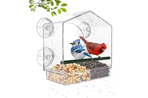 BLUEEOUR Bird Feeders, Window Bird Feeder Comes With 4 Strong Suction Cups And Removable Seed Tray, Squirrel Proof Bird Feeders, Acrylic Clear Bird Feeder Is A Garden Gift For Older Grandparents