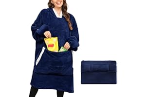 TOMEEK Sudadera con Capucha para Mujer de Gran Tamaño Plegable Manta con Capucha de Forro Polar con Guantes Bolsillo Gigante Súper Suave y Cálida para Adultos Hombres Talla Única