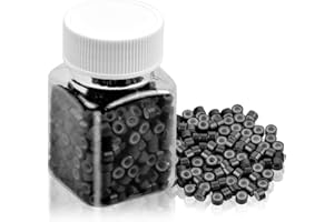 Jinlaili 500 Pieza Micro Anillas Siliconadas para Extensiones de Cabello, Micro Ring con Silicona Negro, Micro Anillo Cuentas 5mm, Anillos de Extensión de Cabello para Mujeres Extensiones de Pelo (#1)