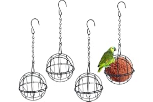 Ksvaye 4pcs 7cm Rond Mangeoire Oiseaux Exterieur Bird Feeder Mangeoires pour Oiseaux Sauvages Distributeur Boules de Graisse Oiseaux Suspendre en Métal Porte Boule de Graisse à Oiseaux