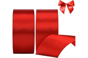 AWCIGG Nastro Raso Rosso 40mm, 44Metri di Nastro Decorativi in Tessuto per Confezioni Regalo, Artigianato, Fiocchi per Capelli, Bouquet da Sposa, Decorazioni Natalizie (22m/rotolo)