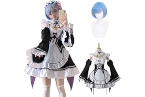 Fiamll Anime Ram Rem Cosplay Costume Emilia Outfit Re Life In A Different World From Zero Maid Dress Uniform Complete Set Carnival Dress Up Suit with Wig for Women Girls