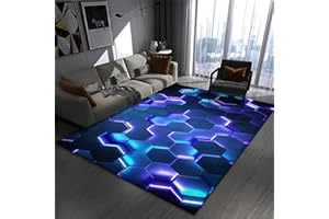 XISNUIENT Gaming Chair Mat Rug - Gamer Teen Bedroom - Non-slip Easy To Clean Carpet - Desk Floor Protector Mat - 3D Illusion Neon Lines Print - Suitable for Boys Girls Kids E-sports Room (Blue,80x160cm)