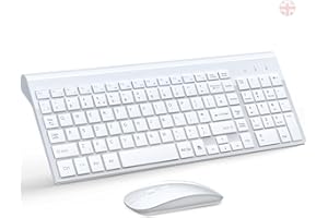 Wireless Keyboard and Mouse Ultra Slim Combo, TopMate 2.4G Silent Compact USB 2400DPI Mouse and Scissor Switch Keyboard Set with Cover, 2 AA and 2 AAA Batteries, for PC/Laptop/Windows - White