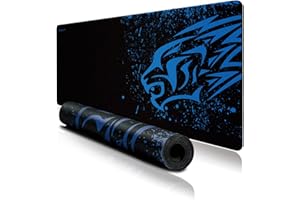YISK gamingowa podkładka pod mysz XL 700 x 300 x 2 mm, rozszerzona podkładka pod klawiaturę z antypoślizgową gumową podstawą do komputera, komputera i laptopa (niebieski lampart)