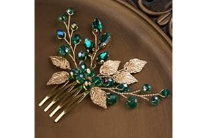 BERYUAN Women Gold Leaf Headpiece Emerald Green Crystal Hair Vine Comb Wedding Hair Accessory Rhinestone Hair Piece Gift for Her Party Headress for Bride Bridesmaid Girls(Gold)