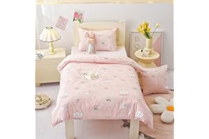 HMtideby Pink Rainbow Toddler Kids Bedding Set for Girls, Cot Bed Duvet Cover with Pillowcase, 2 pcs, 120 x 150 cm