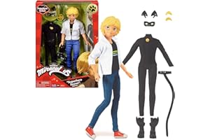 BANDAI - Miraculous Lalka Cat Noir i Adrien - Manekin 26 cm i 2 Stroje - Przegubowa Lalka Superbohatera - Zabawka dla Dzieci Od 4 Lat
