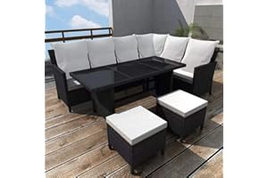 Tidyard Conjunto Muebles de Jardín de Ratán 14 Piezas para 8 Personas con Mesa y Cojines Extraíbles,Sofas Exterior para Jardín Terraza Patio en Ratán PE Negro