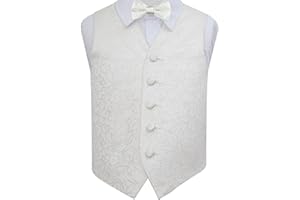 DQT Woven Swirl Floral Wedding Waistcoat Vest & Bow Tie Set for Boys