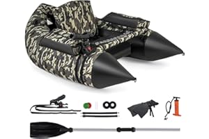 COSTWAY Belly Boat da Pesca Portatile, Gommone Gonfiabile da Pesca con Portacanne Regolabile, Pompa, Pagaia, Spallacci e Kit Riparazione, Barca da Mare con 2 Pinne, capacità 150 kg