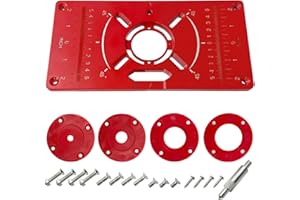 LYHLYA Aluminium Router Table Insert Plate Table for Woodworking Benches Router Plate Wood Tools Milling Trimming Machine with 4 Rings (Red)