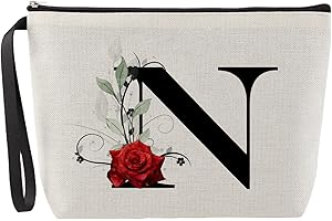 Blisswave Neceser Mujer, Neceser Maquillaje Personalizado con Nombre de la A a la Z, Cremallera Metálica, Diseño De Impresión Exquisito, Forrado, Regalos Personalizados (Beige)