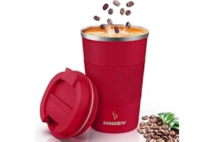 MOMSIV Kubek termiczny, kubek termiczny, 380 ml, antypoślizgowy, ze stali nierdzewnej, kubek do kawy z podwójnymi ściankami, izolowany próżniowo, zabezpieczony przed wyciekiem, kubek podróżny z