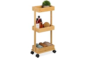 Relaxdays rullvagn, bambu, 3 nivåer, HxBxD: 71,5x31x18 cm, 4 hjul, natur