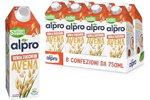 ALPRO SENZA ZUCCHERI, Bevanda all'AVENA, Alternativa Vegetale al Latte, Naturalmente Senza Lattosio, con vitamine B2 e D2, Fonte di Calcio - 8 confezioni da 750 ml