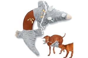 ROSAUI Dog Toys for All Breed Sizes unless Aggressive, Large Stuffed Plush Interactive Squeaky Dogs Toy - Lifelike Triceratops Dinosaur Design with Sharp Eyes Elastic Band Body
