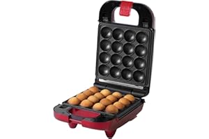 Giles & Posner EK4943G 3 In 1 Compact Mini Treat Maker - Make Delicious Doughnuts, Cake Pops & Waffles, Party Treat Waffle & Cake Maker, Easy Clean Non-Stick Removable Plates, Cool Touch, 650W, Red