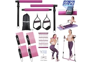 ALongSong Pilates Equipment Pilates Reformer Bar Set With Resistance Bands 140Lbs/180Lbs For Home Gym Workout Fitness Yoga Twisting Squat Strengthen Muscles Enhance Flexibility Body Shaping