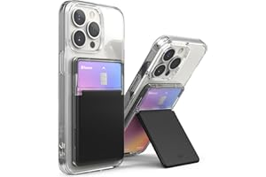 Ringke Stand Slot Card Holder, Porte-Cartes Adhésifs Portefeuille Autocollant Porte Carte de Crédit pour l’arrière de Téléphone avec 3M Sticker Adhésive Attachable Téléphone - Clear & Black