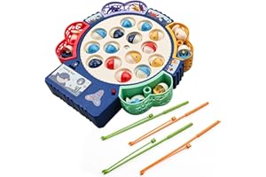 Morofme Magnetic Fishing Game Toy Play Set Includes 25 Fish and 8 Fishing Poles on Rotating Board with Music On/Off Switch for Quiet Play | Montessori and Motor Skills Educational Board Game Gift